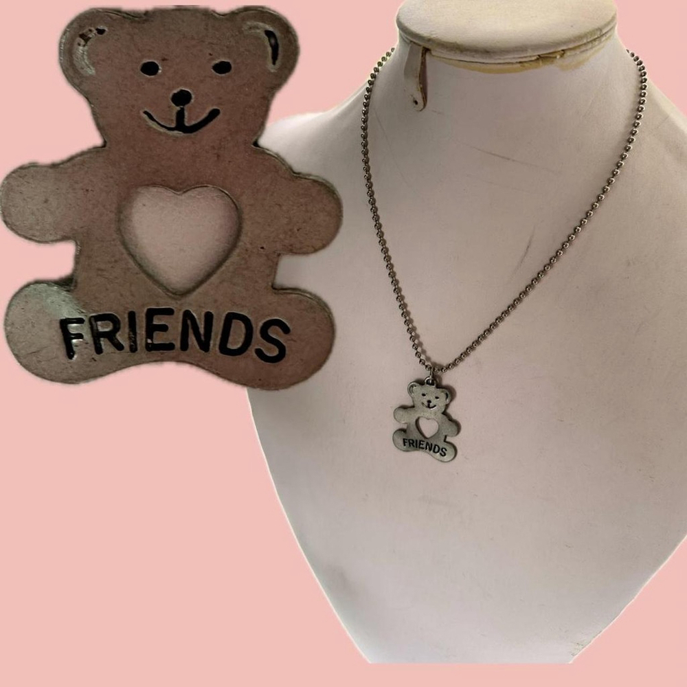 90s Friends Teddy Bear Necklace β Heart Cutout Charm